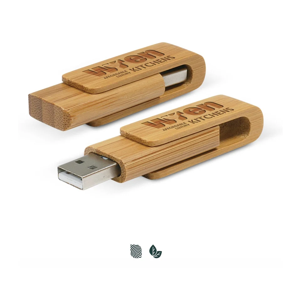 Bamboo USB Flash Drive product example; sample decoration may be shown