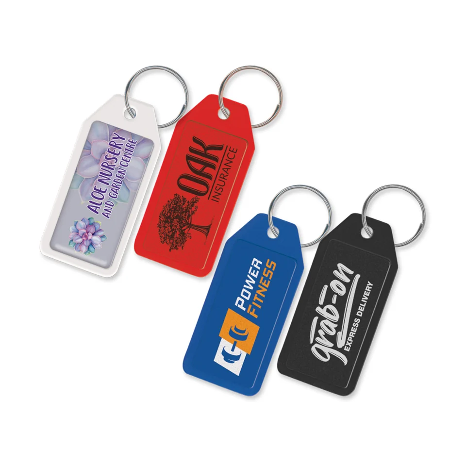 Budget Key Ring product example; sample decoration may be shown