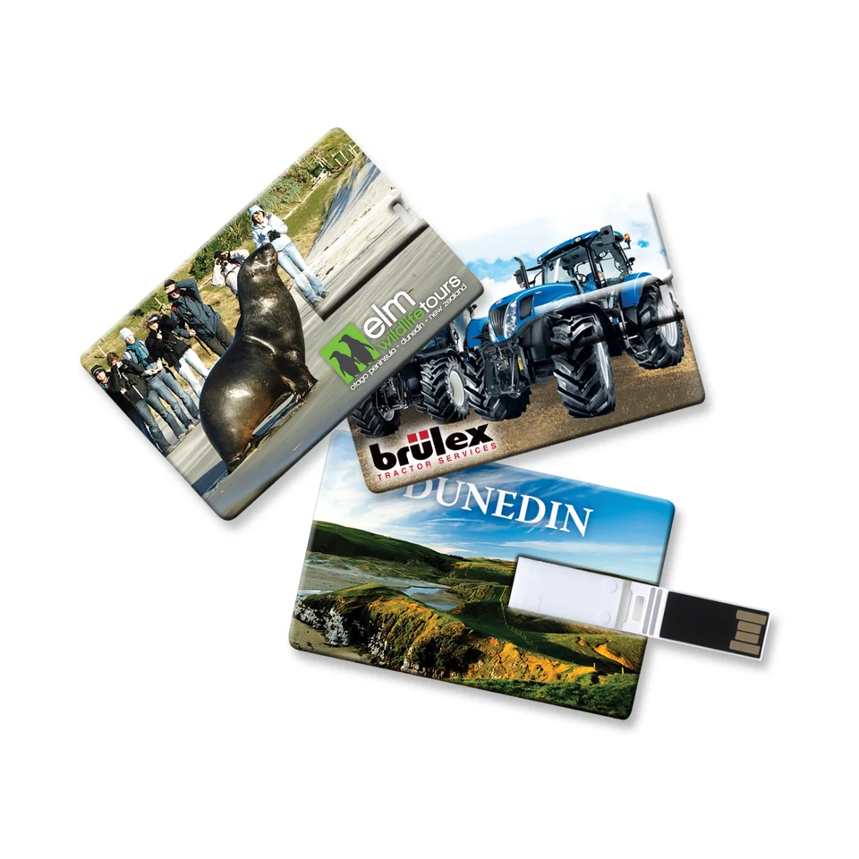 Credit Card USB Flash Drive product example; sample decoration may be shown