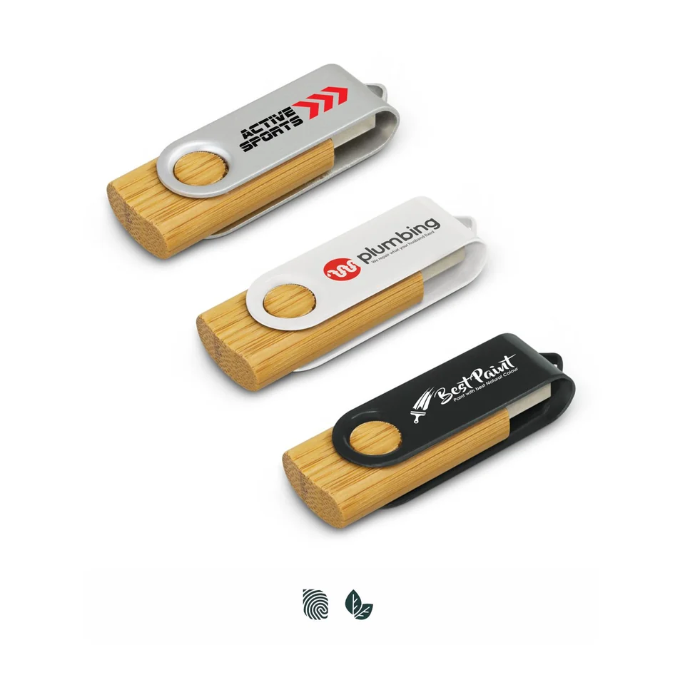 Helix Bamboo USB Flash Drive product example; sample decoration may be shown