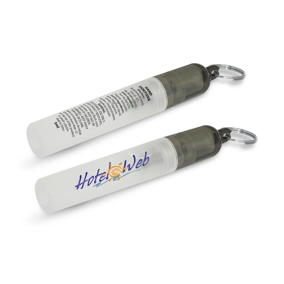 Mini Hand Sanitiser Key Ring product example; sample decoration may be shown