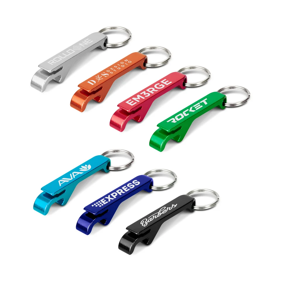 Snappy Metal Bottle Opener Key Ring product example; sample decoration may be shown