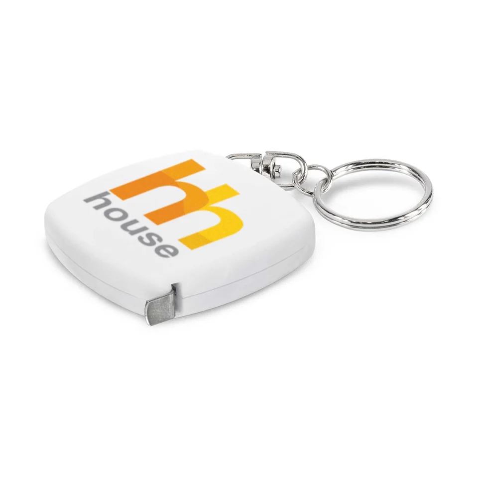 Tape Measure Key Ring product example; sample decoration may be shown